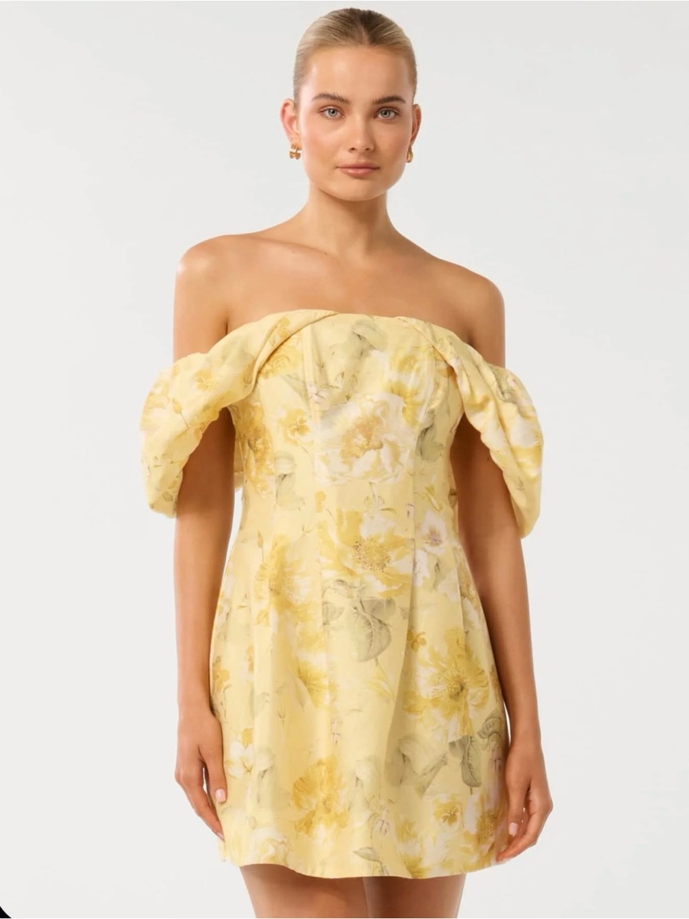 Ever New Yellow Floral Off-Shoulder Mini Dress